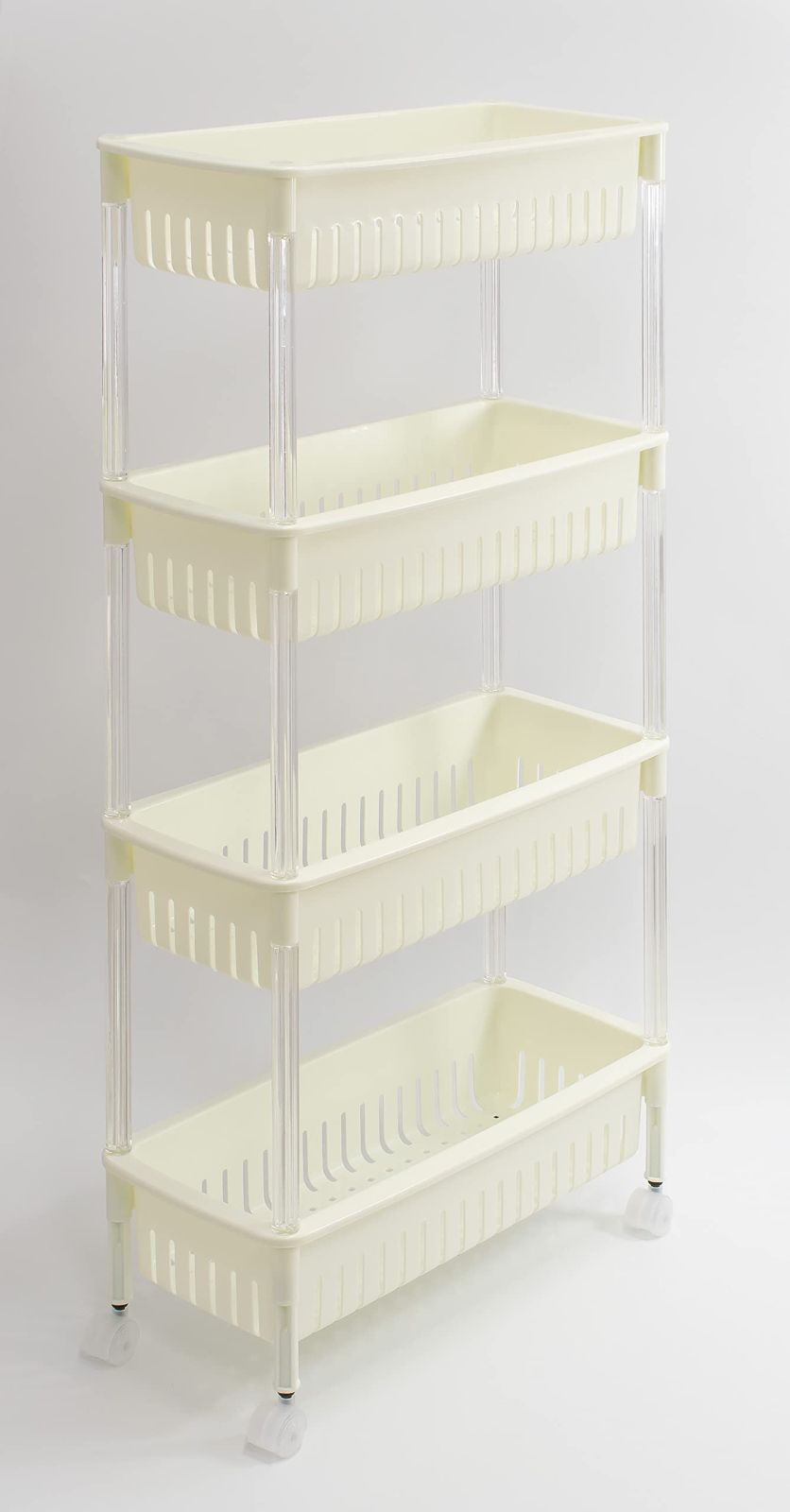 サンコープラスチック すき間収納 イエロー 約幅22×奥行47×高さ97cm メッシュワゴン 4段 スリム 日本製