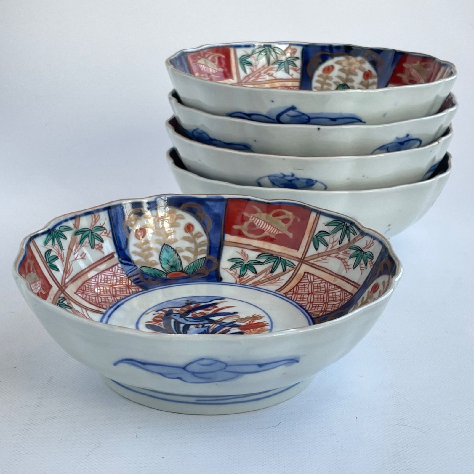 148 色絵 花鳥図 骨董 アンティーク 伊万里 膾皿 5枚セット - メルカリ