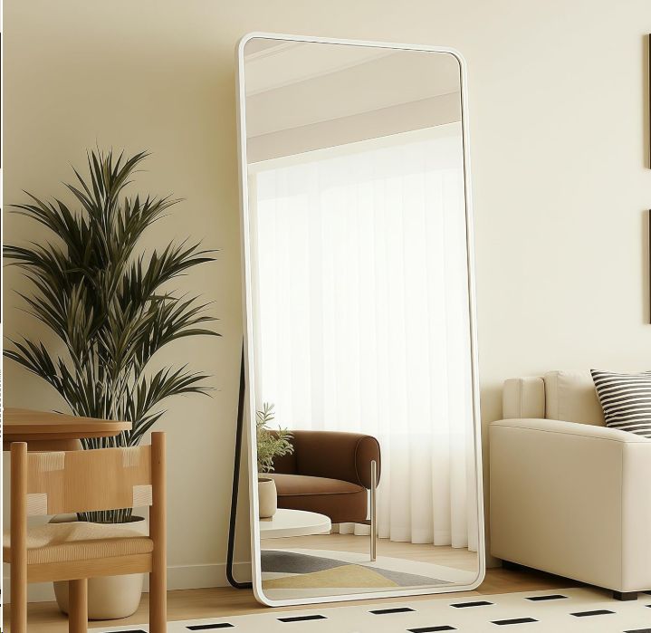 在庫あり 全身鏡 姿見 大型 80 160 ホワイト 軽量3kg 壁掛け&スタンド対応 折りたたみ可 飛散防止