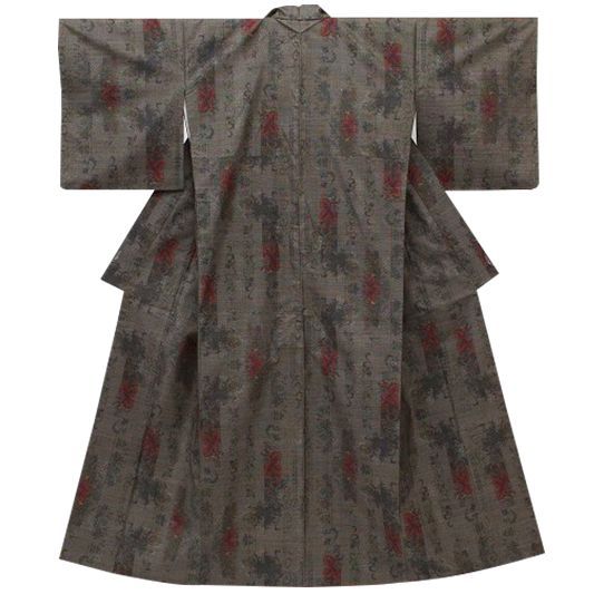 本場大島紬 白大島 着物 袷 7マルキ 華文 裄64.5 M 中古 sn1607