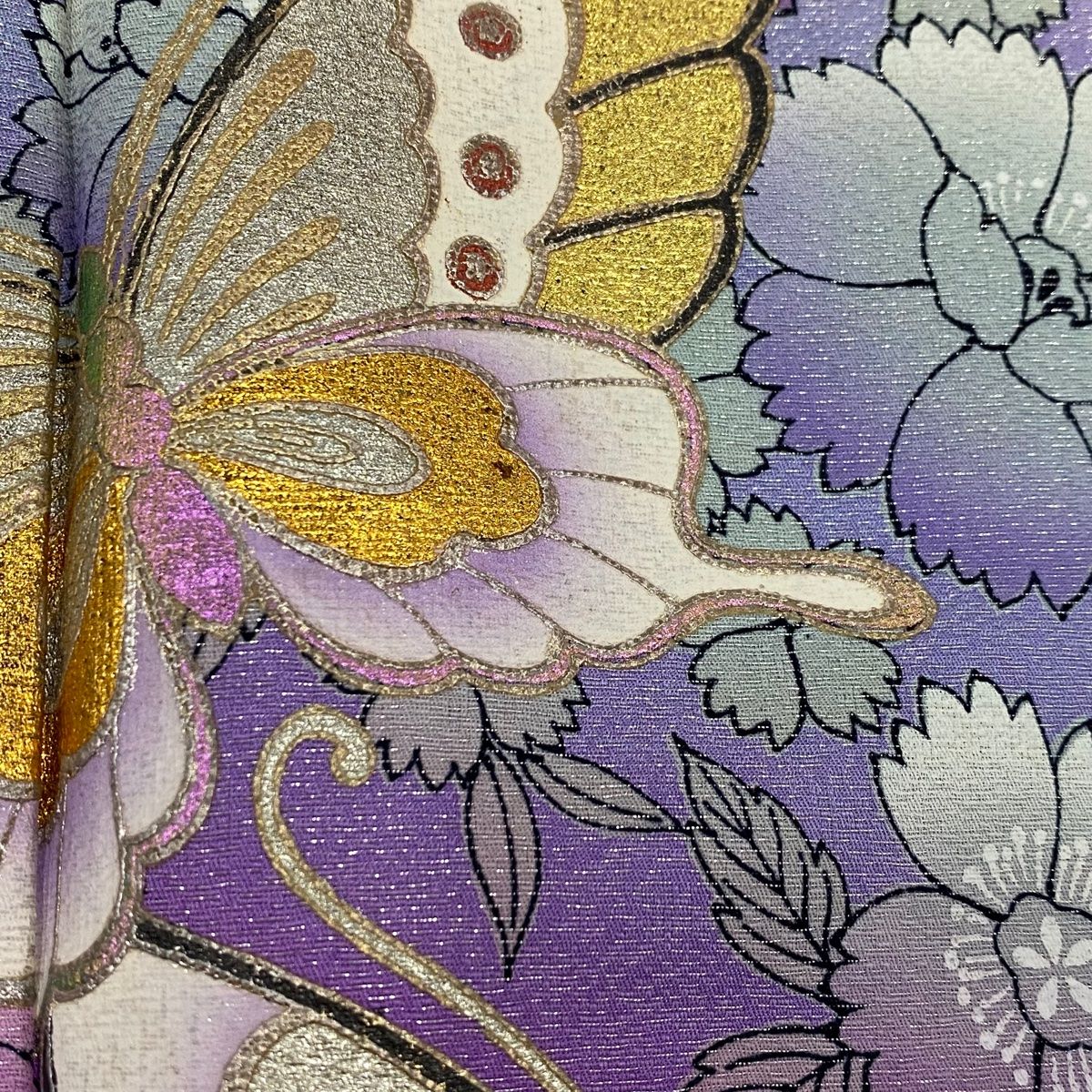 振袖 身丈158cm 裄丈62cm S 袷 蝶 草花 金銀彩 銀通し ピンク 正絹 