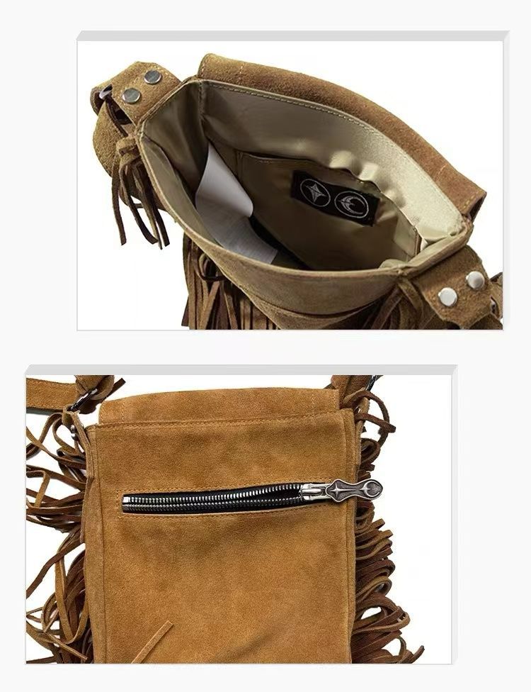 Thug Club 24SS タッセルリベット クロスボディバッグ 本牛革 男女兼用  