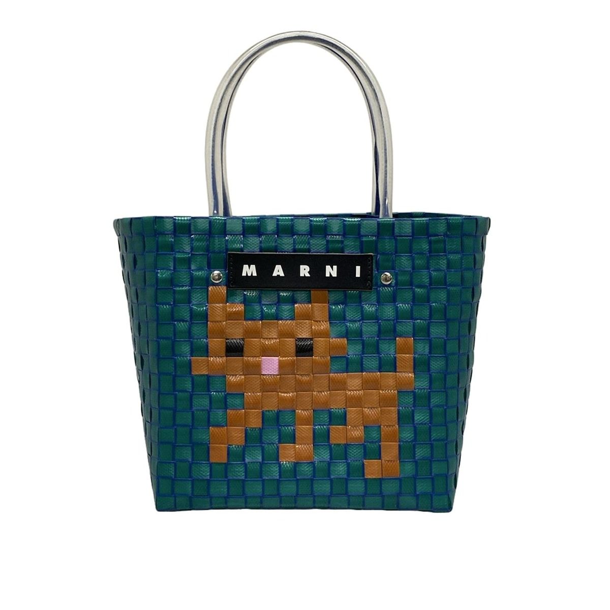 マルニ トートバッグ美品 MARNI MARKET ANIMAL BASKET グリーン