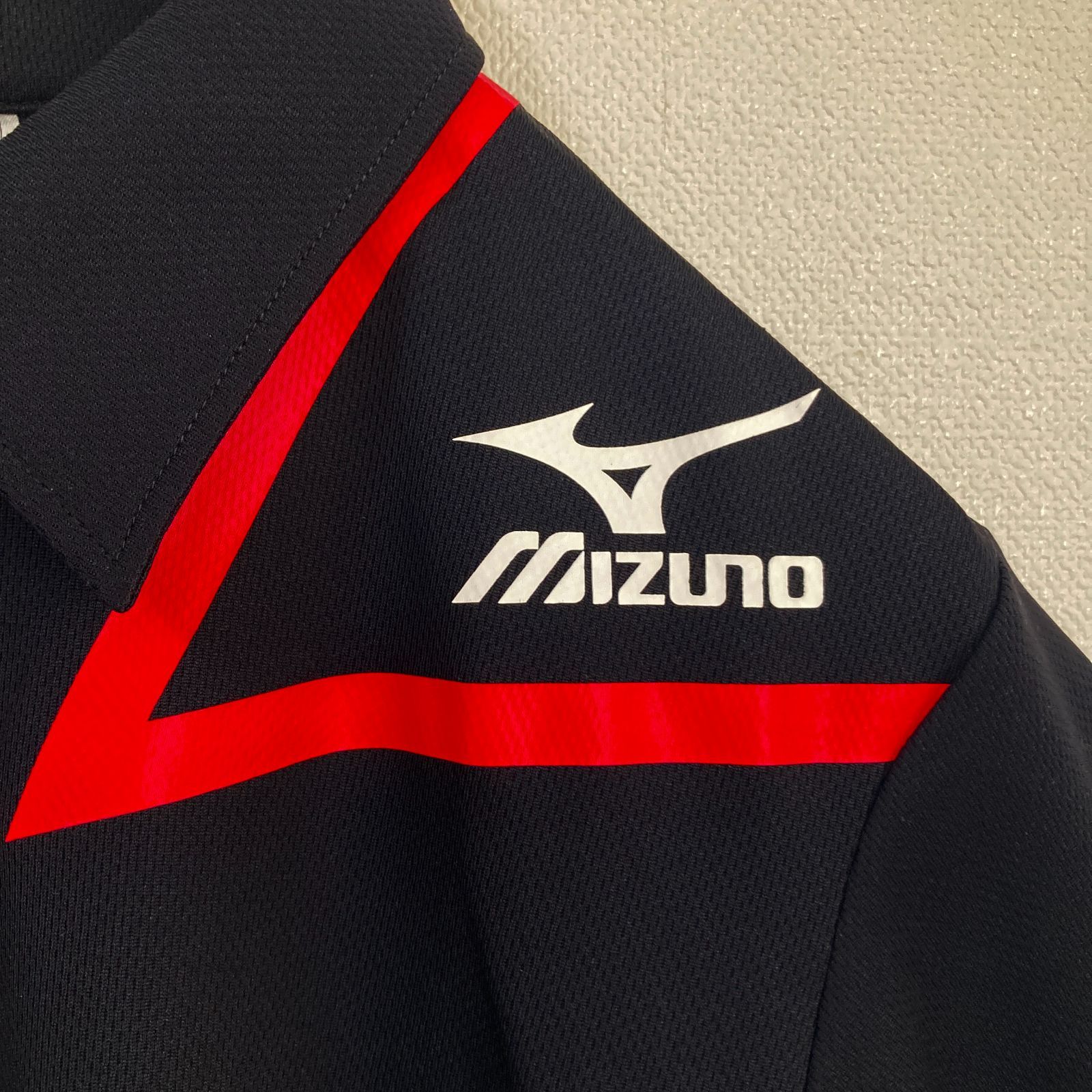 6764 ★ メンズ トップス ポロシャツ MIZUNO スポーツ FANTAST バレーボール XL 紺色 ピンク USED 古着