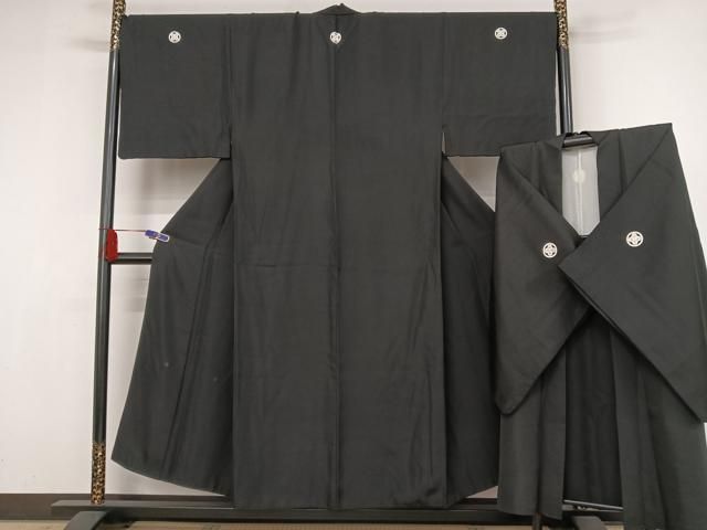 平和屋着物●男性 黒紋付 長羽織セット 正絹 np