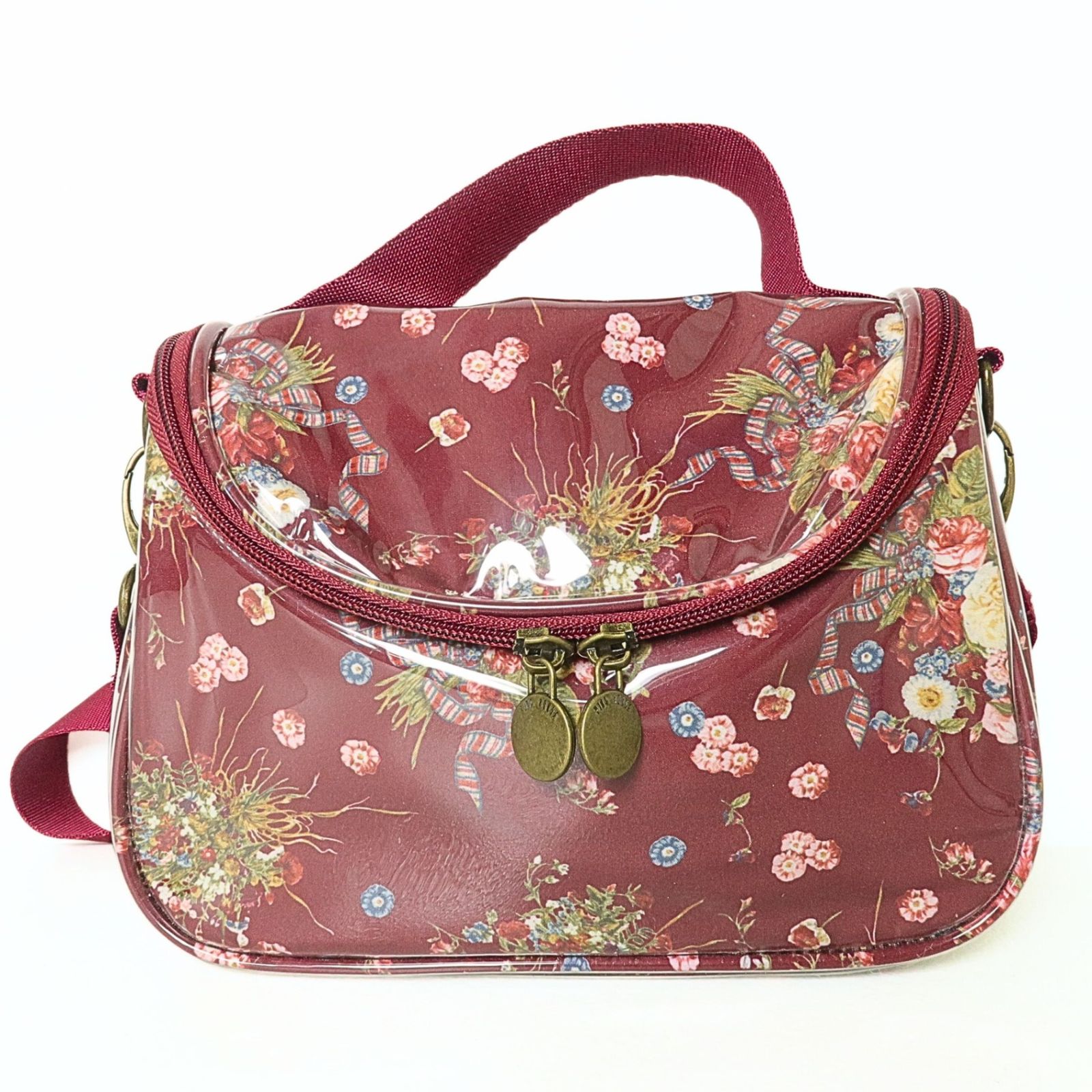 ピンクハウス★フラワーブーケプリント 薔薇 PVC ショルダーバッグ 赤系　＊ｋ3931 PINK HOUSE - ピンクハウス☆フラワーブーケプリント 薔薇 PVC