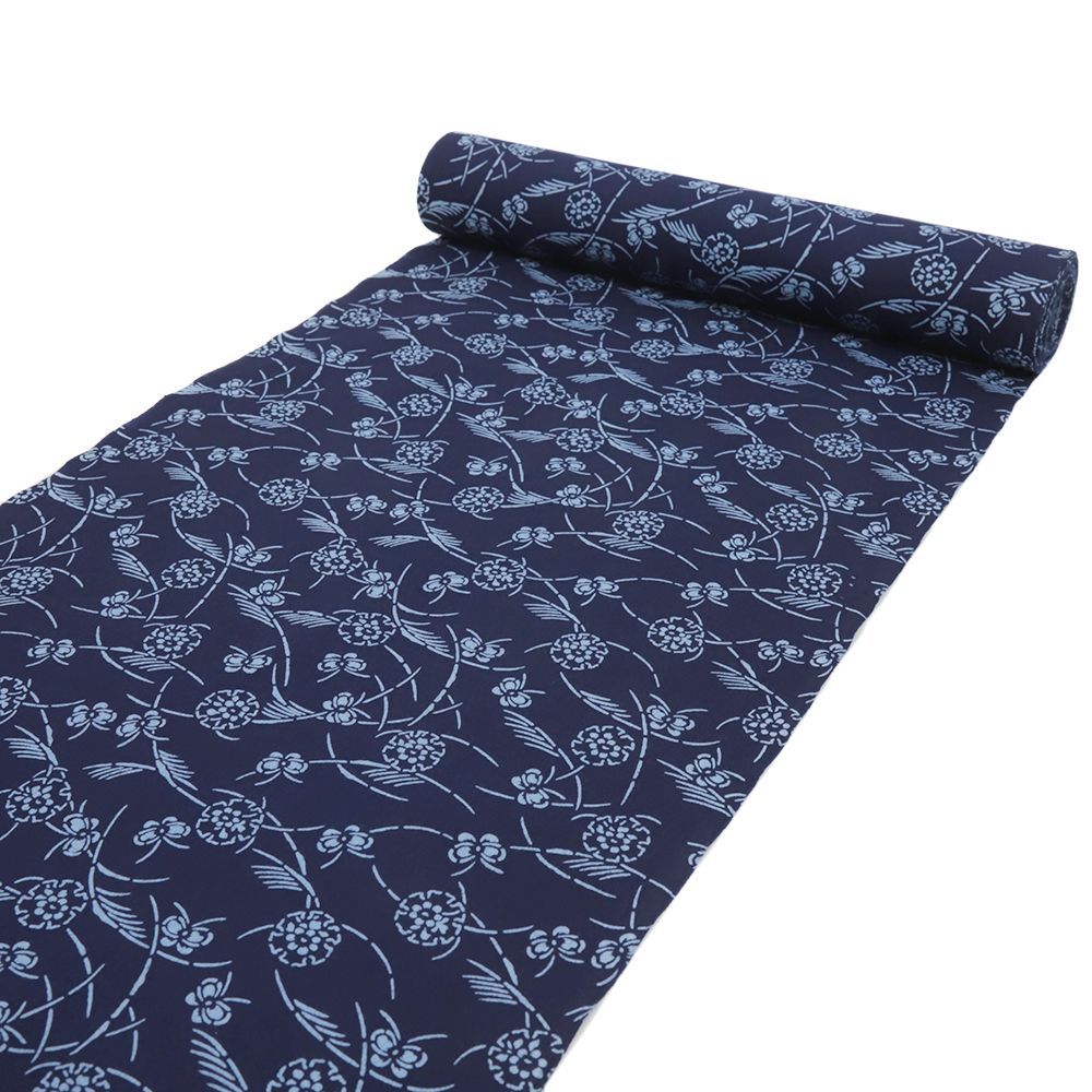 竺仙　反物　生地　着物　浴衣　綿100％　イチョウ　柄物　織物　紺色　未仕立て 竺仙 反物 生地 着物 浴衣 綿100％ イチョウ 柄物 織物 紺色 未