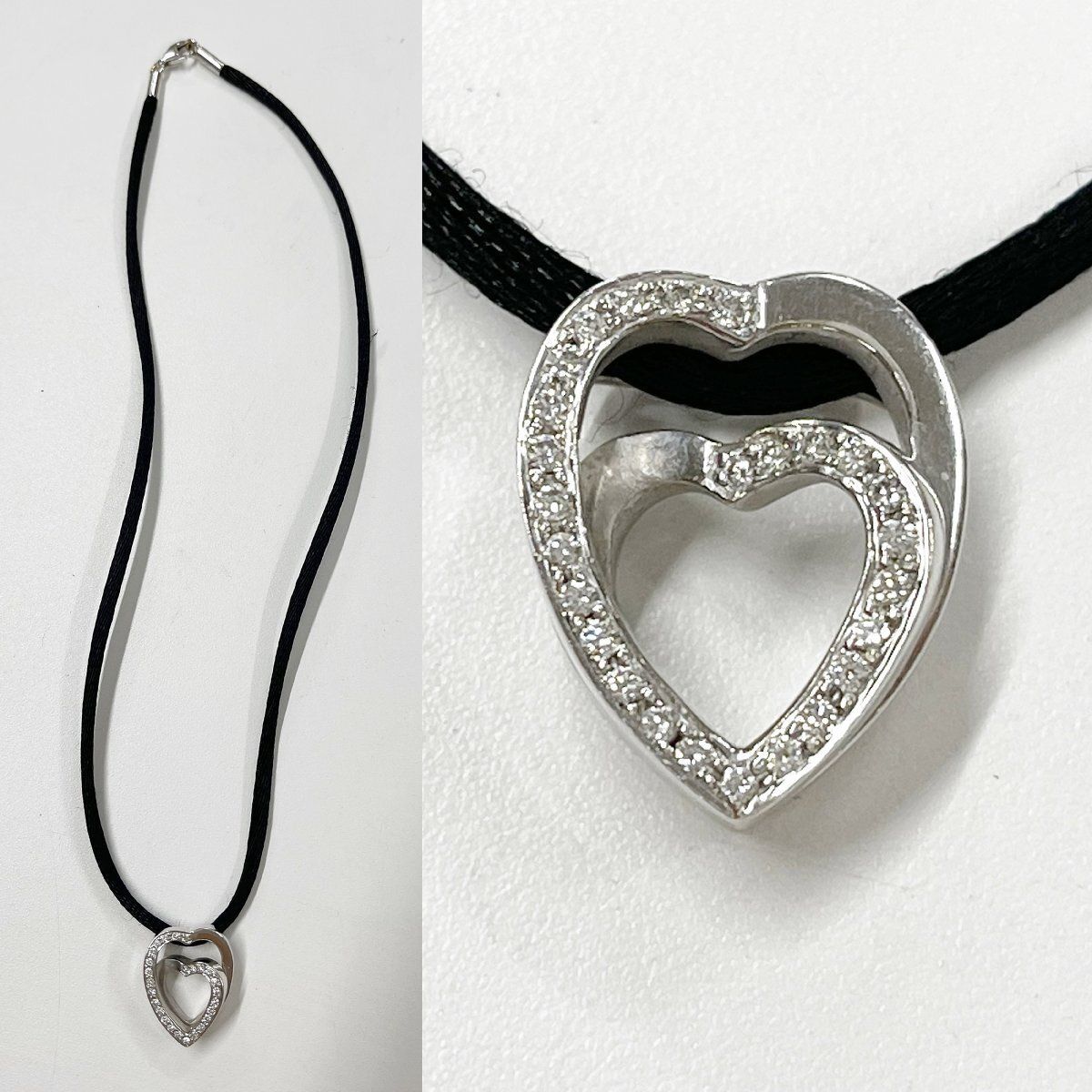 Cartier カルティエ インターレースハート ペンダント ネックレス チョーカー ダイヤモンド入り K18WG レディース アクセサリー 他303