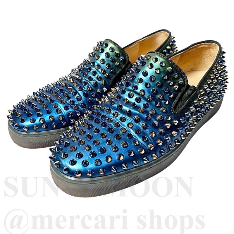 クリスチャンルブタン メンズスリッポン 42 27cm相当 スタッズ ブルー系 グラデーション スニーカー TJ10