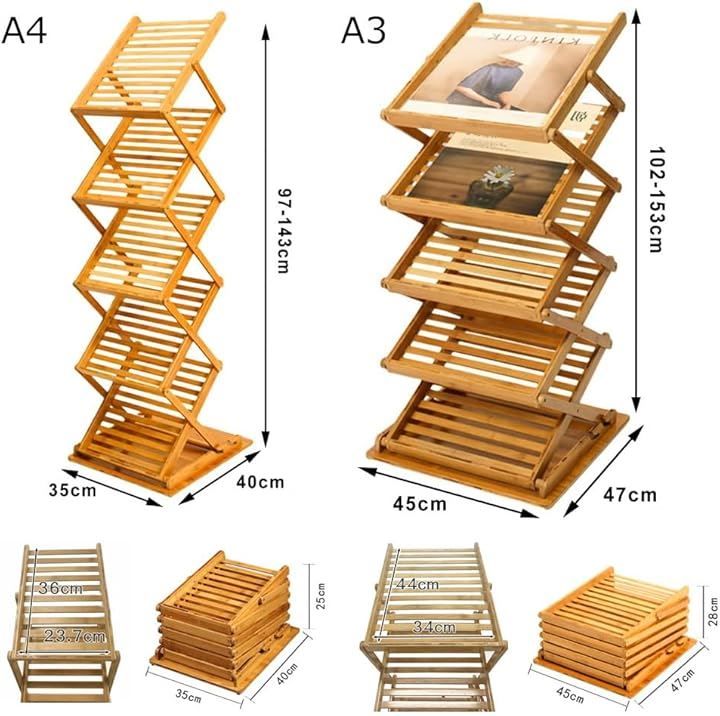 Jumei カタログスタンド マガジンラック 折りたたみ式 5段 竹製 片面 パンフレットスタンド カタログラック おしゃれ 雑誌ラック 組み立て不要 イベントや催事に A4サイズ A4