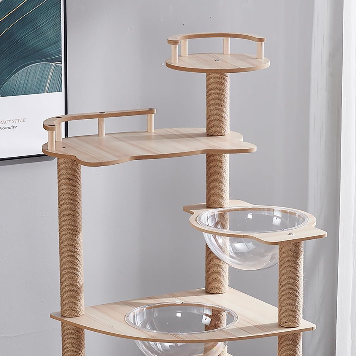 木製多層キャットタワー 透明ボウル付き 楽天市場】キャットタワー 木製 宇宙船透明ボウル付き 高さ約