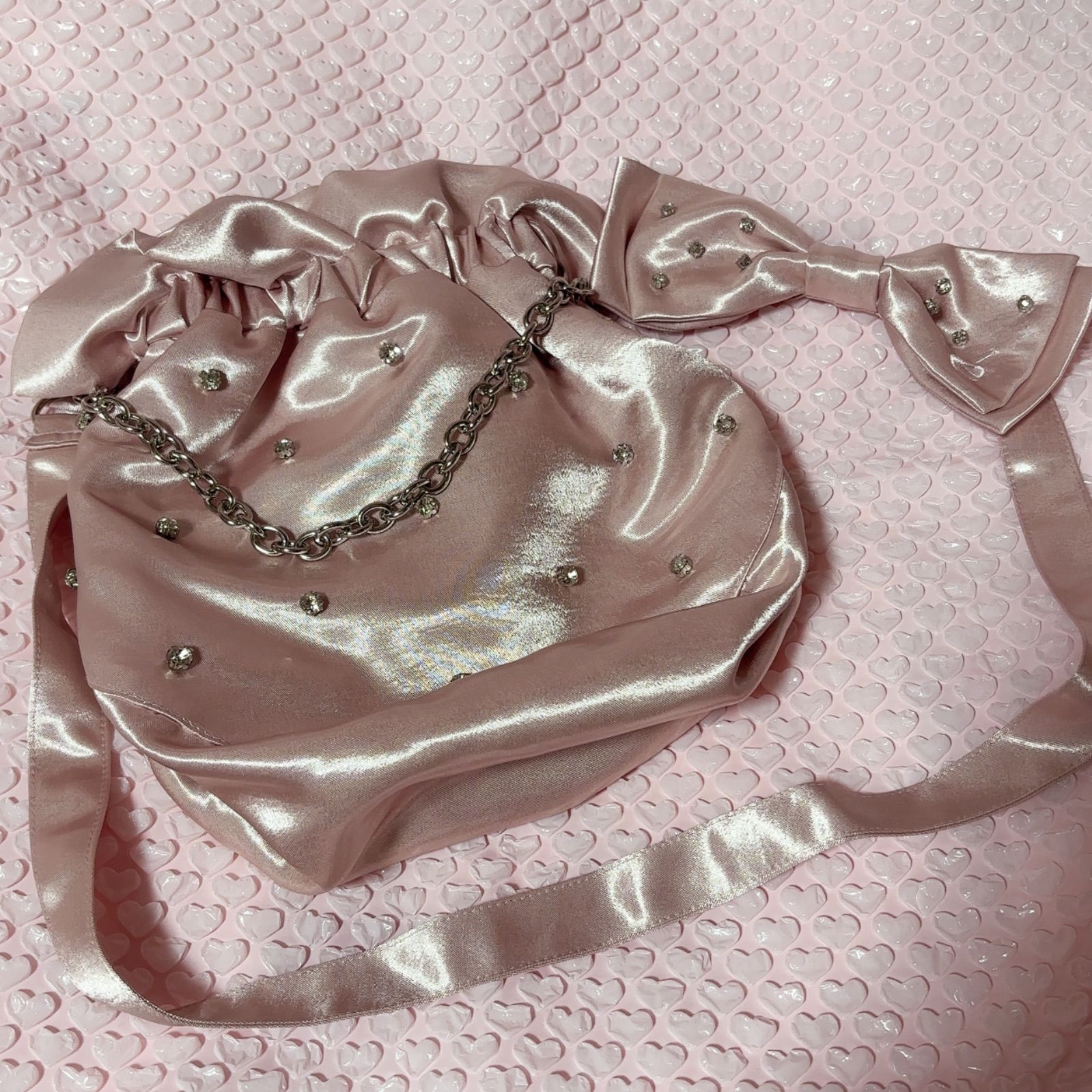 épine 巾着バッグ ビジュー付き ショルダーバッグ 2way