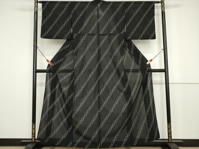 平和屋着物＊夏物 小紋 紗 斜縞 黒地 AAAU2557cs