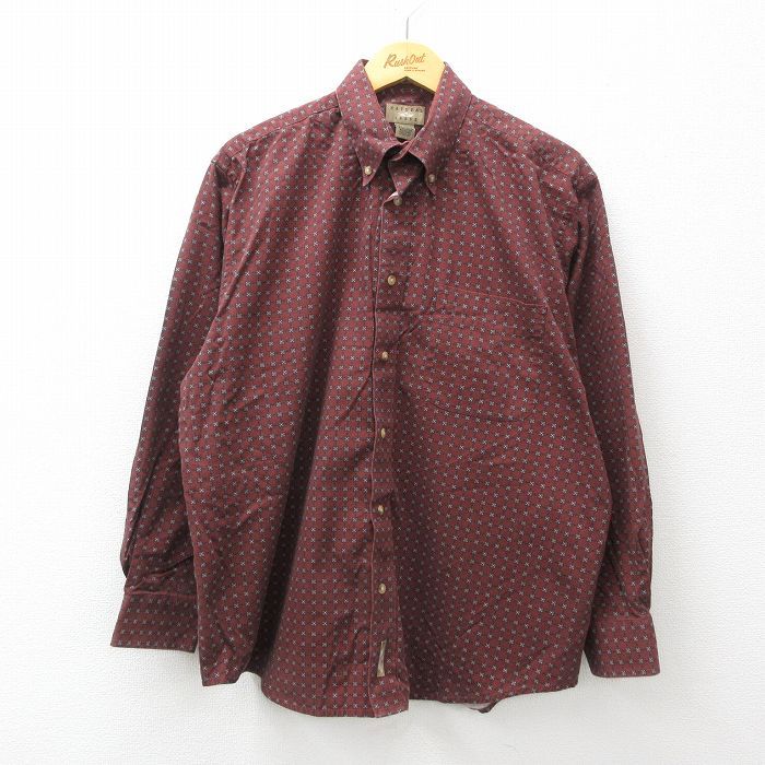 XL/古着 長袖 シャツ メンズ 00s 総柄 コットン ボタンダウン エンジ他 24feb16 中古 トップス