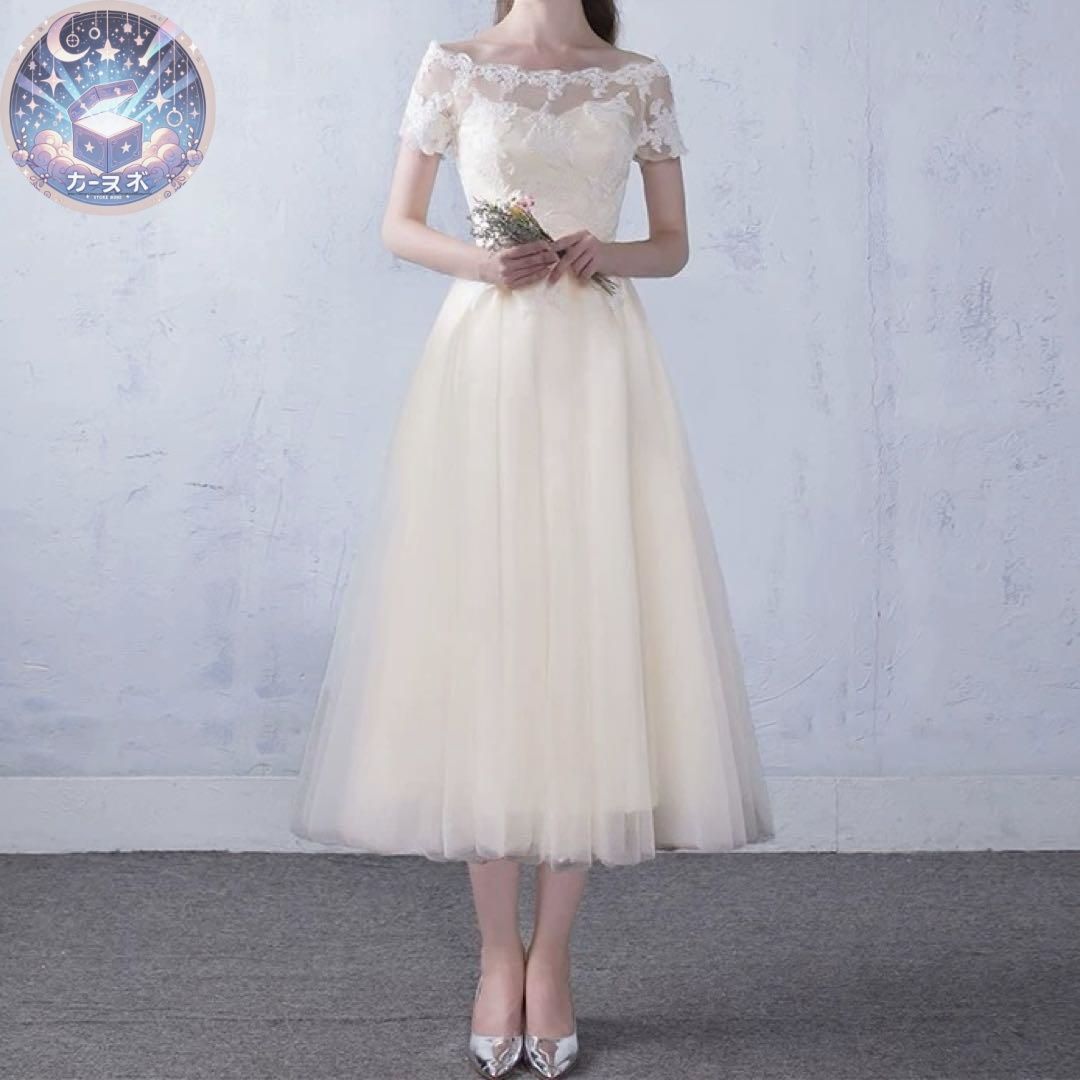 お花のデザインが可愛い オフショル チュールイブニングドレス 【公式 お花のデザインが可愛い オフショル チュールイブニングドレス 【公式