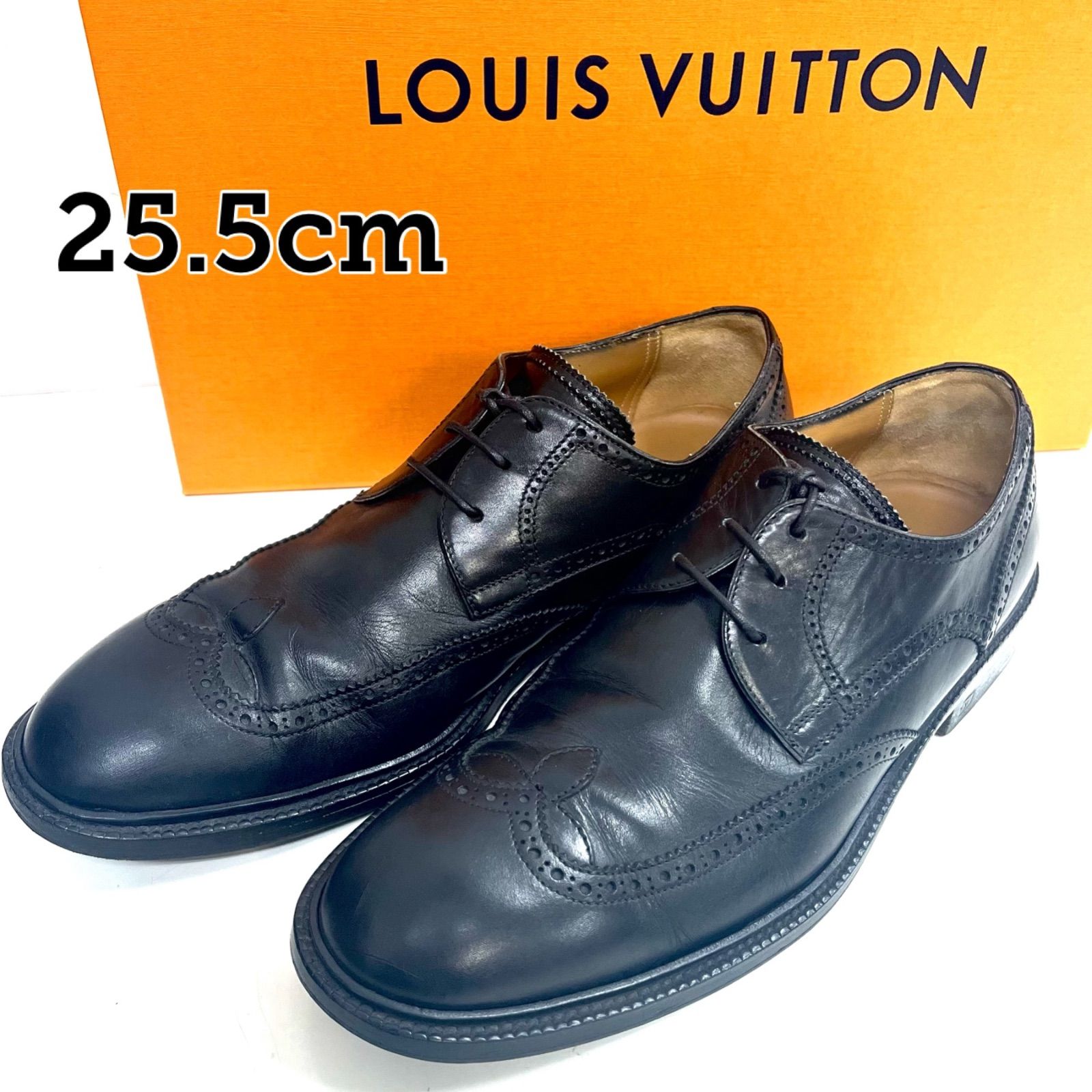売り切り☆ルイヴィトン 革靴 ウイングチップ 黒 6.5(25.5)ビジネス LOUIS VUITTON レザーシューズ ビジネス カジュアル ブランド