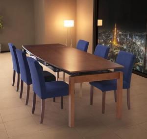 天然木ウォールナット材 デザイン伸縮ダイニングセット 6人 7点セット テーブル チェア6脚 W140-240