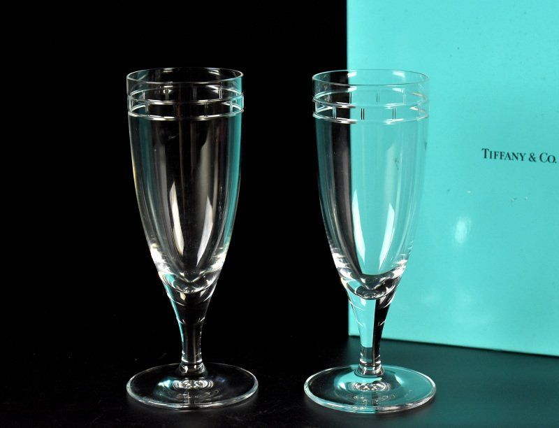 蔵A2826c TIFFANY＆Co. ティファニー アトラス ピルスナー シャンパングラス 2客