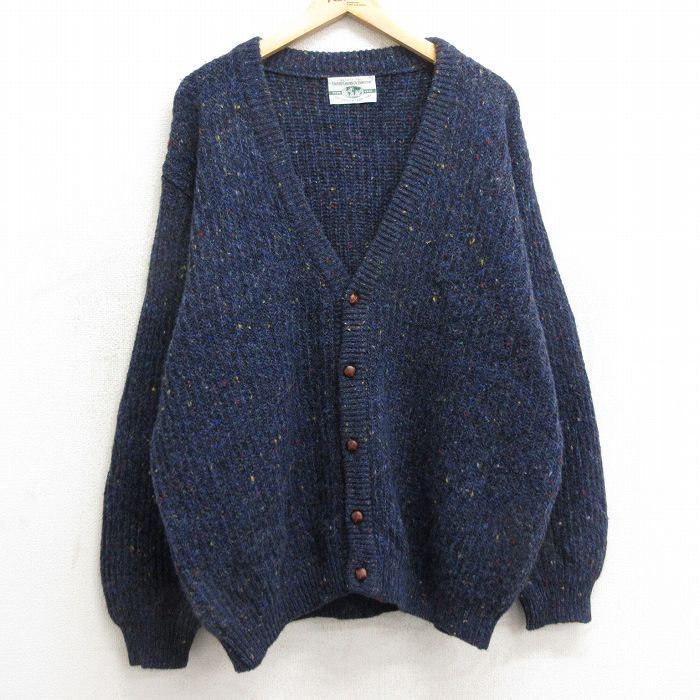 XL/古着 ベネトン 長袖 ニット カーディガン メンズ 80s 大きいサイズ ウール 紺他 ネイビー spe 24sep21 中古 トップス