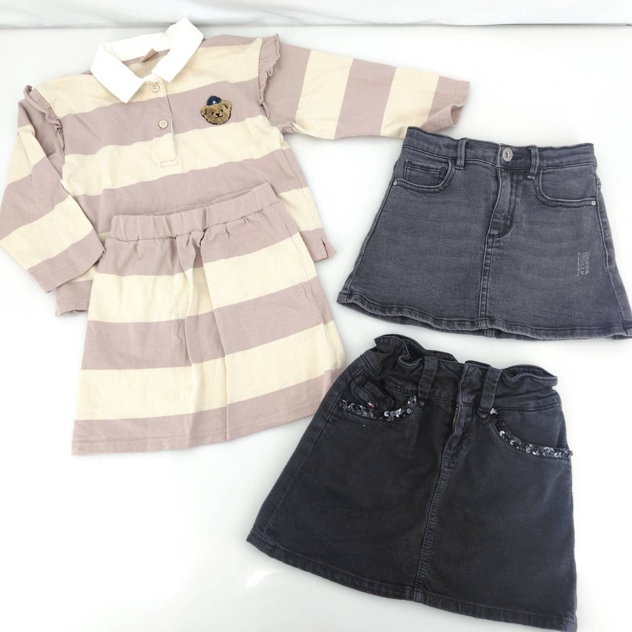 05wm03461 【子供服 女の子まとめ】 セーター カーディガン ワンピース 長ズボン 等 14点セット ZARA/GU/TOMMY HILFIGER 他 100-120cm キッズ  【中古品】