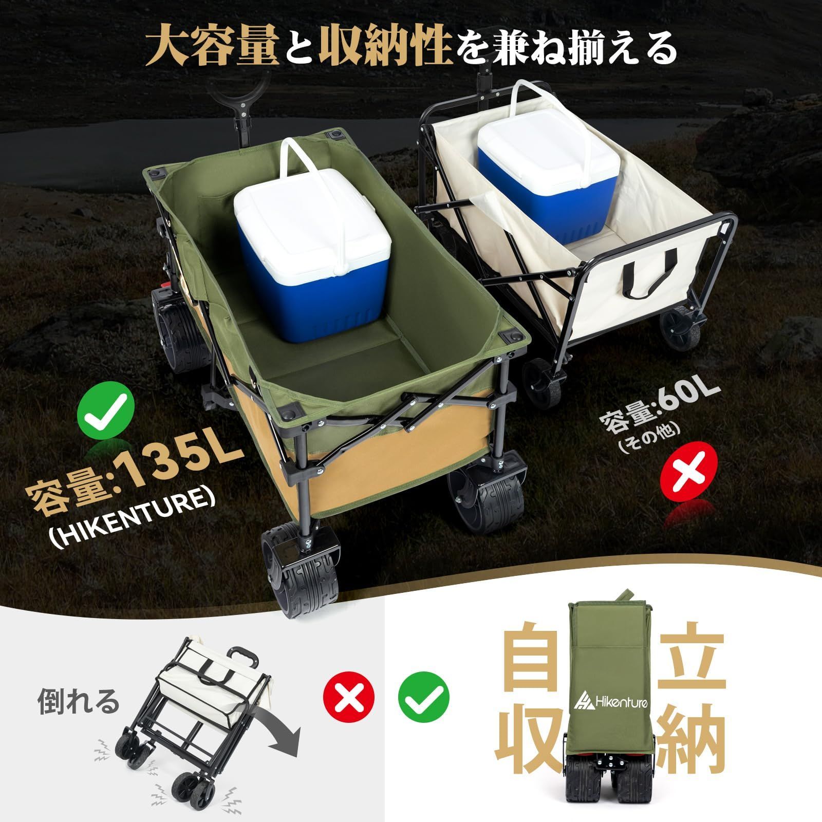 大人気 自立収納 ワンタッチ収束型 コンパクト アウトドアワゴン