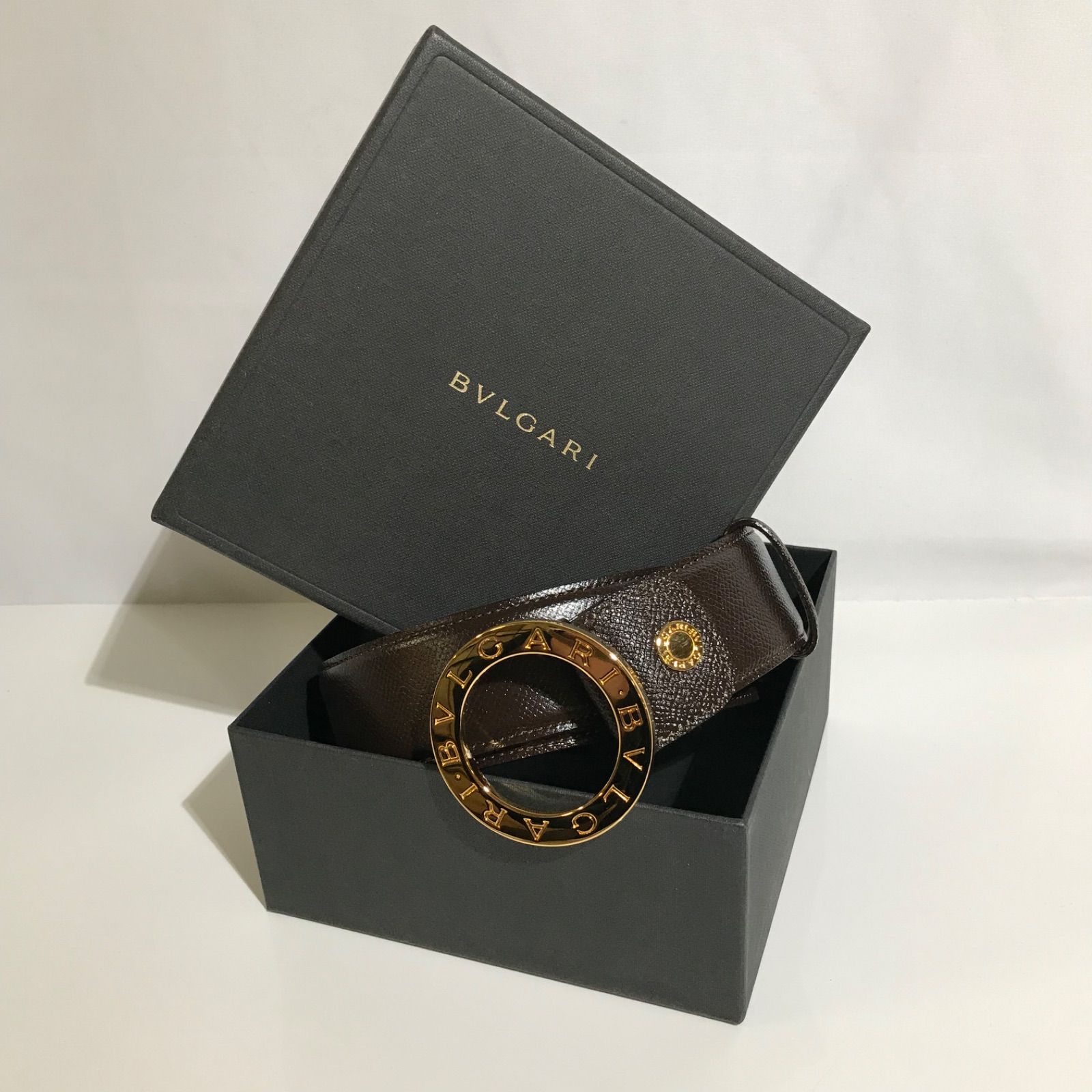 BVLGARI ロゴ レザーベルト ブラウン 24881 美品】BVLGARI ブルガリ ロゴバックル レザーベルト ブラウン - メルカリ