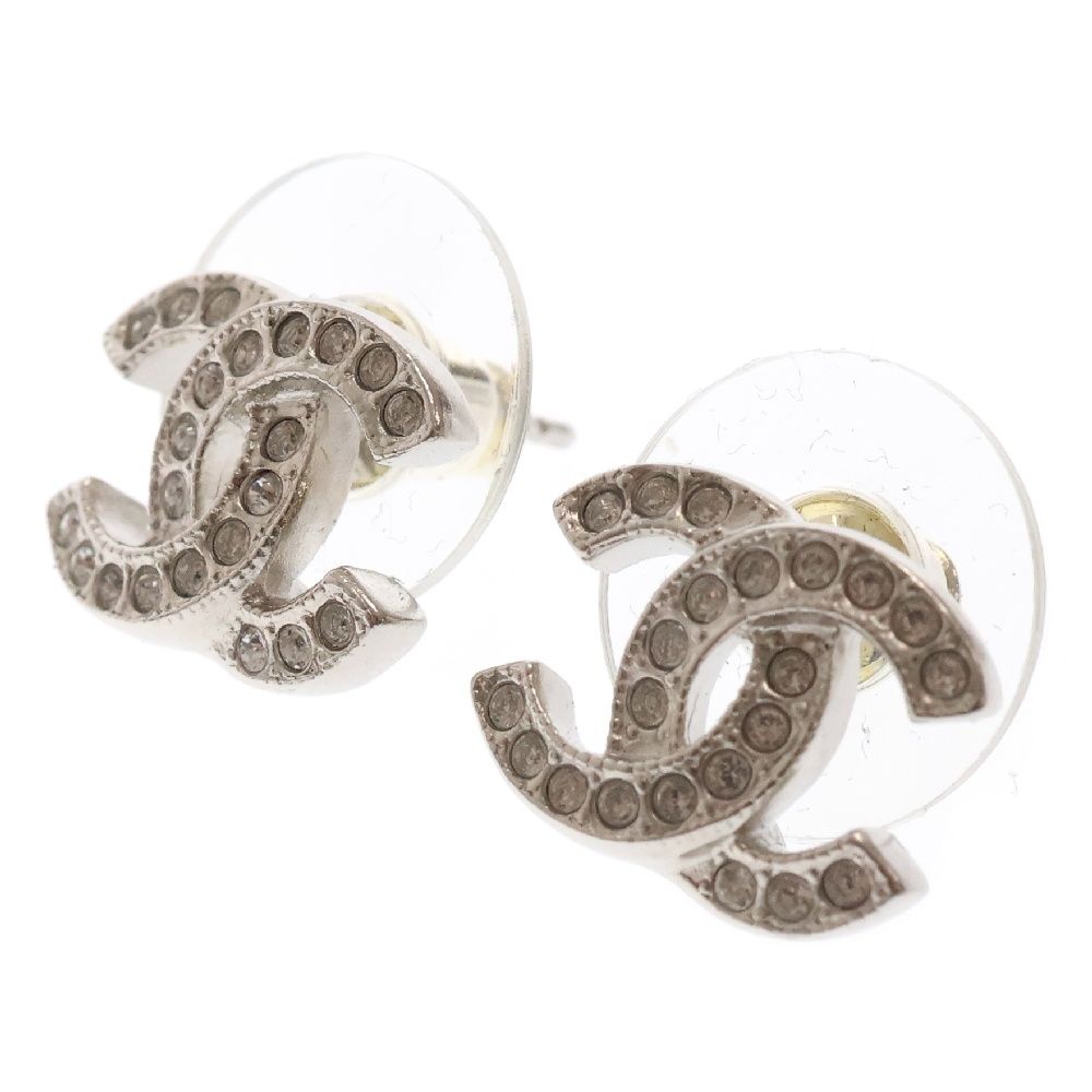 CHANEL (シャネル) ココマーク ラインストーンピアス シルバー