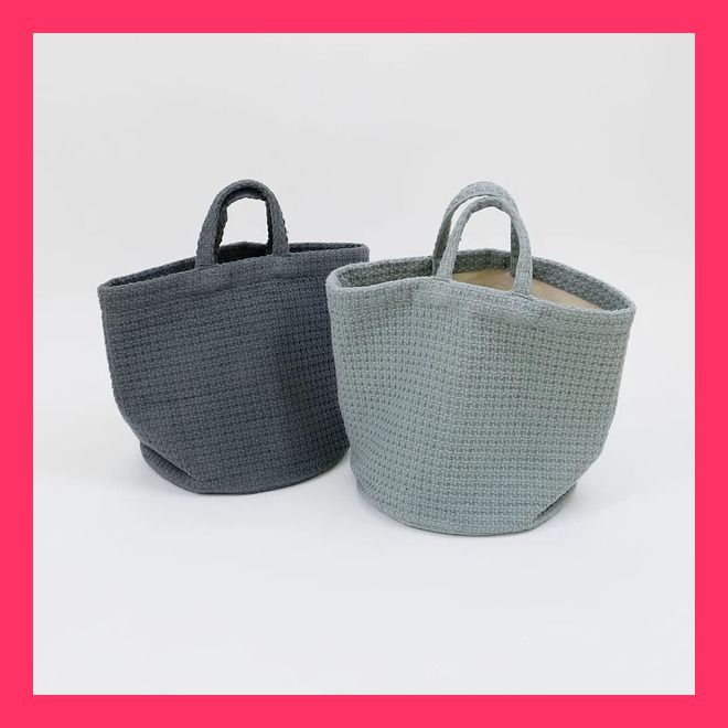 【数量限定，正規品】 バスケット ワッフルウィーブ／ファブリックハンドル ケット ワッフルウィーブ BL 表情のあるワッフル織りを施したコットン おすすめ おしゃれ　★売れ筋★　人気 7620914 バスケット・かご