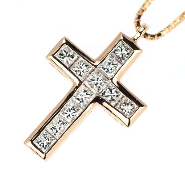 ゆきざき K18PG プリンセスカット ダイヤモンド ペンダントネックレス  