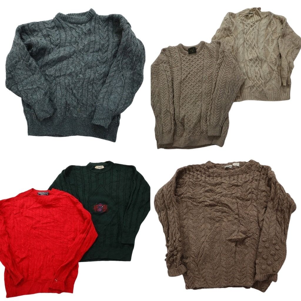 古着卸 まとめ売り 100％ウール 無地ニット 6枚セット (メンズ S /M ) フィッシャーマンニット アランセーター 中古 古着 MY2190