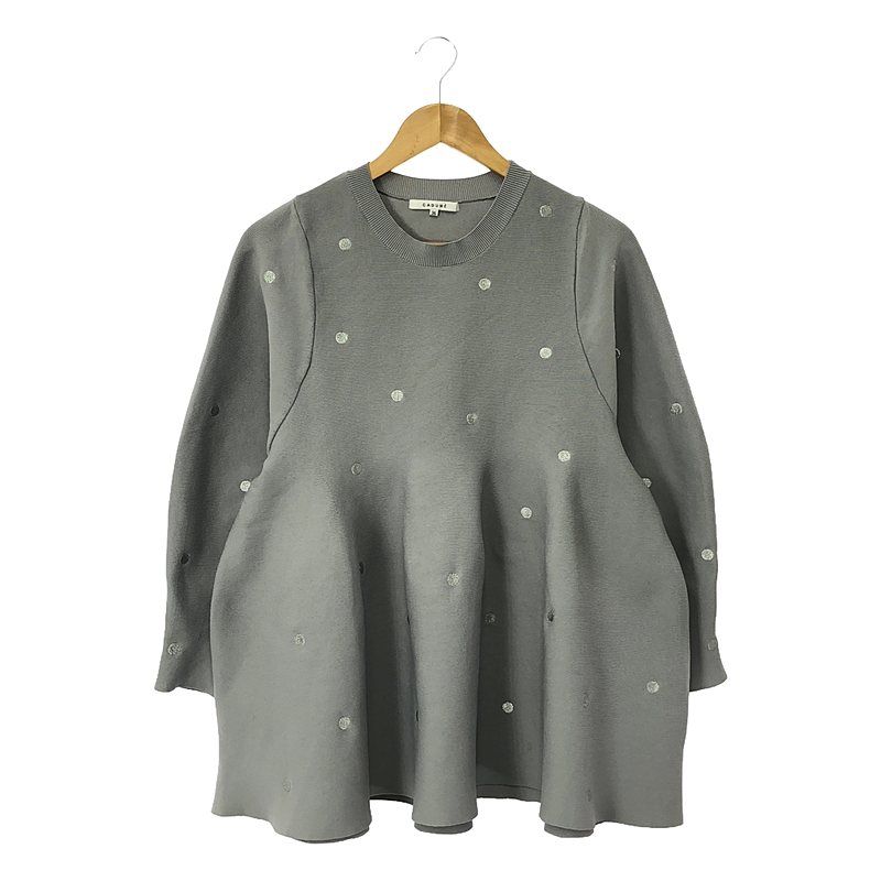 【美品】CADUNE メタリックドットペプラムチュニック　グレー CADUNE / カデュネ | メタリック ドット ペプラム チュニック