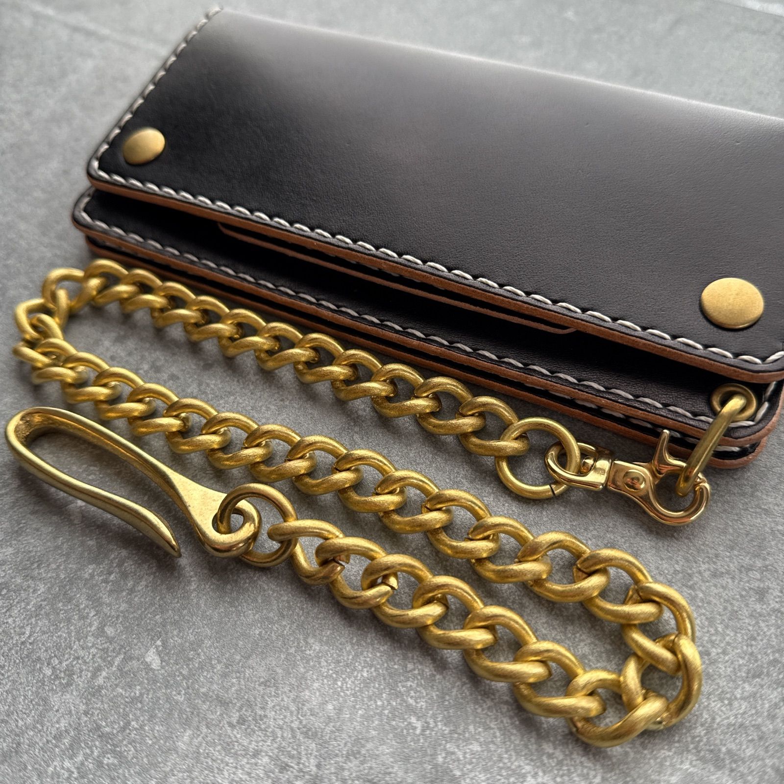『ヴィンテージ』ウォレットチェーン　真鍮 真鍮【限定】極太 全ヴィンテージ加工 喜平14mm レバー