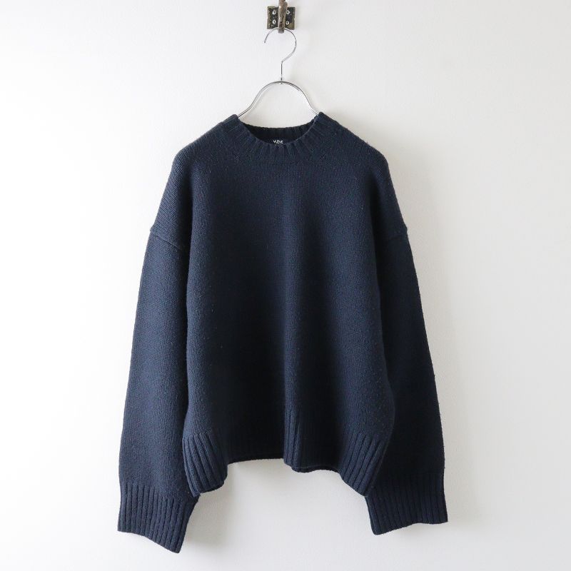 イレーヴ YLEVE ウール混 クルーネックニットプルオーバー F/ネイビー 