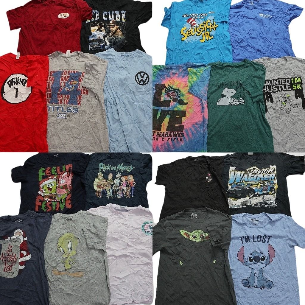 古着卸 まとめ売り カラーmix プリント 半袖Tシャツ 19枚 (メンズ M ) レーシング スターウォーズ キャラクター 音楽 ヒップホップ MS5979