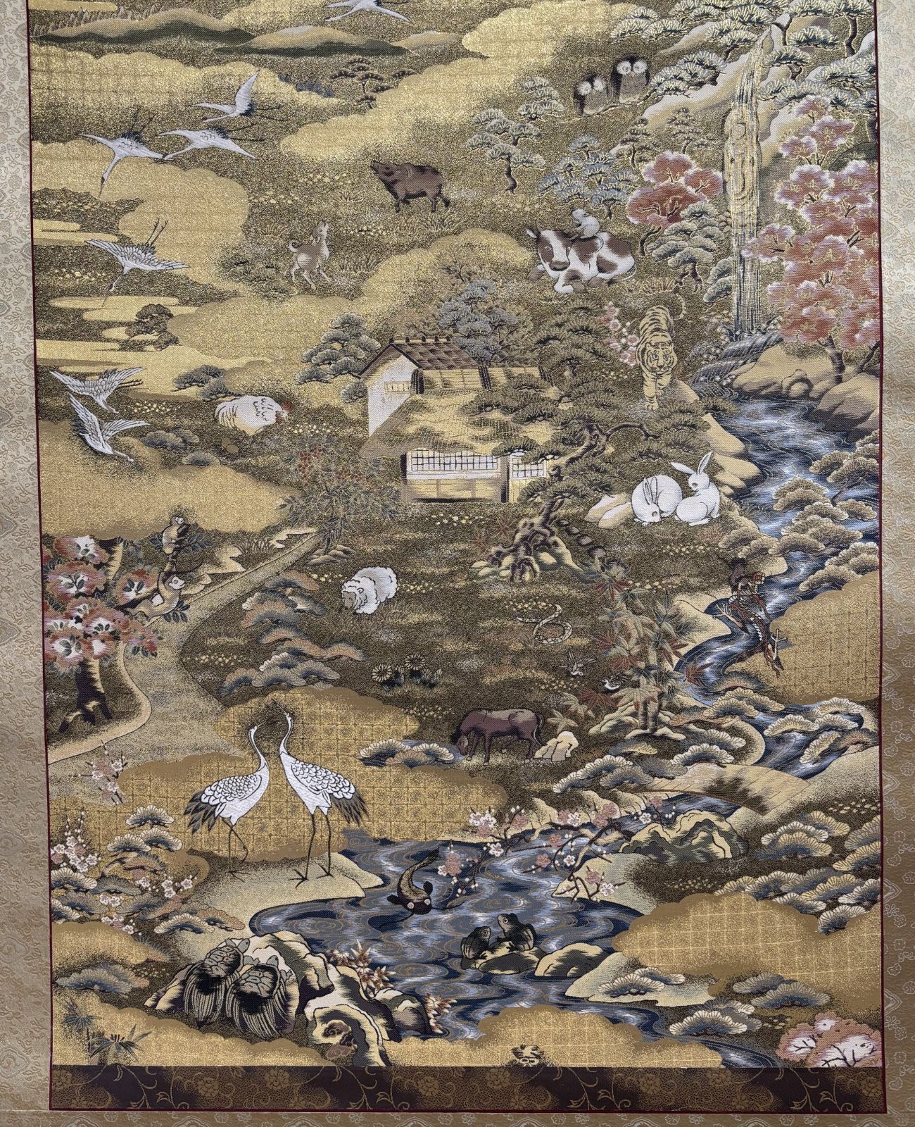 掛け軸　吉祥天立像　西陣織 美品 高級西陣織「吉祥開運十二支図」掛け軸 善光寺大勧進様為書きあり