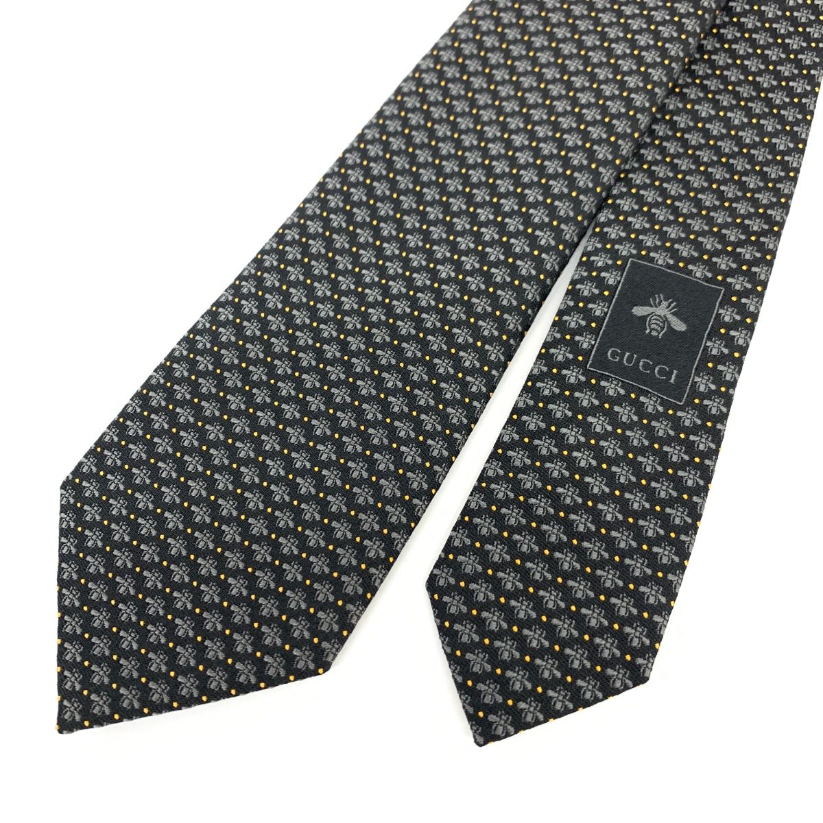 美品 GUCCI グッチ ネクタイ ブラック Bee柄 シルク100% メンズ