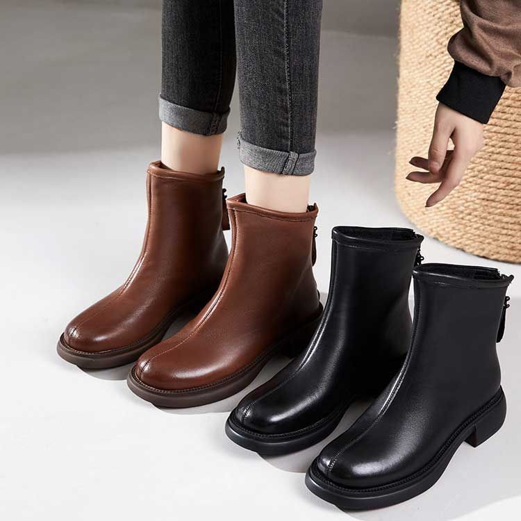 レザー 秋 40代 ショートブーツ 婦人靴 ローヒール 美脚 3.5cmヒール ブーツ 本革 走れる エレガント 歩きやすい 50代 シューズ バックジップ 冬 20代 30代 通勤 痛くない おし cjfj142982