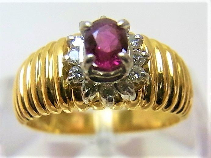 K18Pt900 18金プラチナ コンビ リング ルビー 0.36ct ダイヤ 0.12ct 