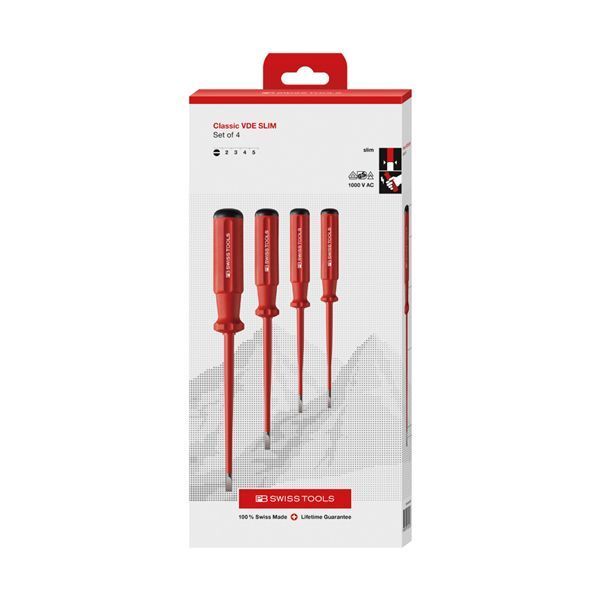 PB SWISS TOOLS ピービースイスツールズ 4本組 スイスグリップクラシックタイプ 絶縁マイナスドライバーセット 先端スリム形状 ペーパーボックス入 5538.SLCBB