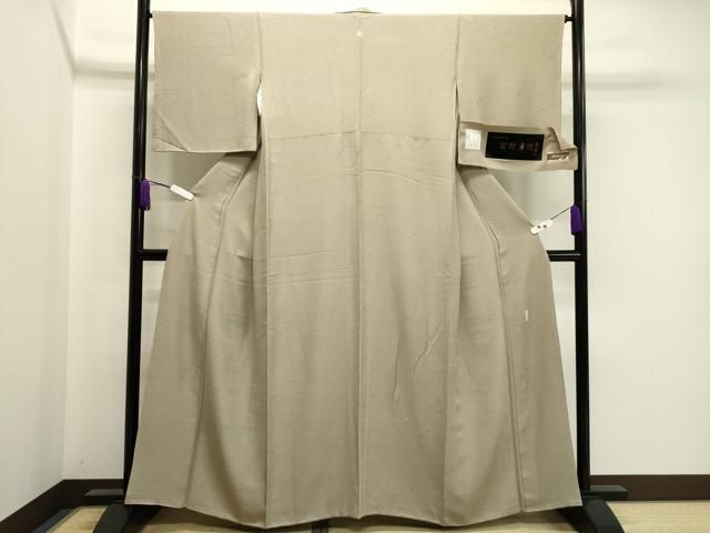 平和屋着物●本加賀友禅作家 宮野勇造監修 色無地 芝草花地紋 空五倍子色 反端付き 正絹 CAAZ6519dy