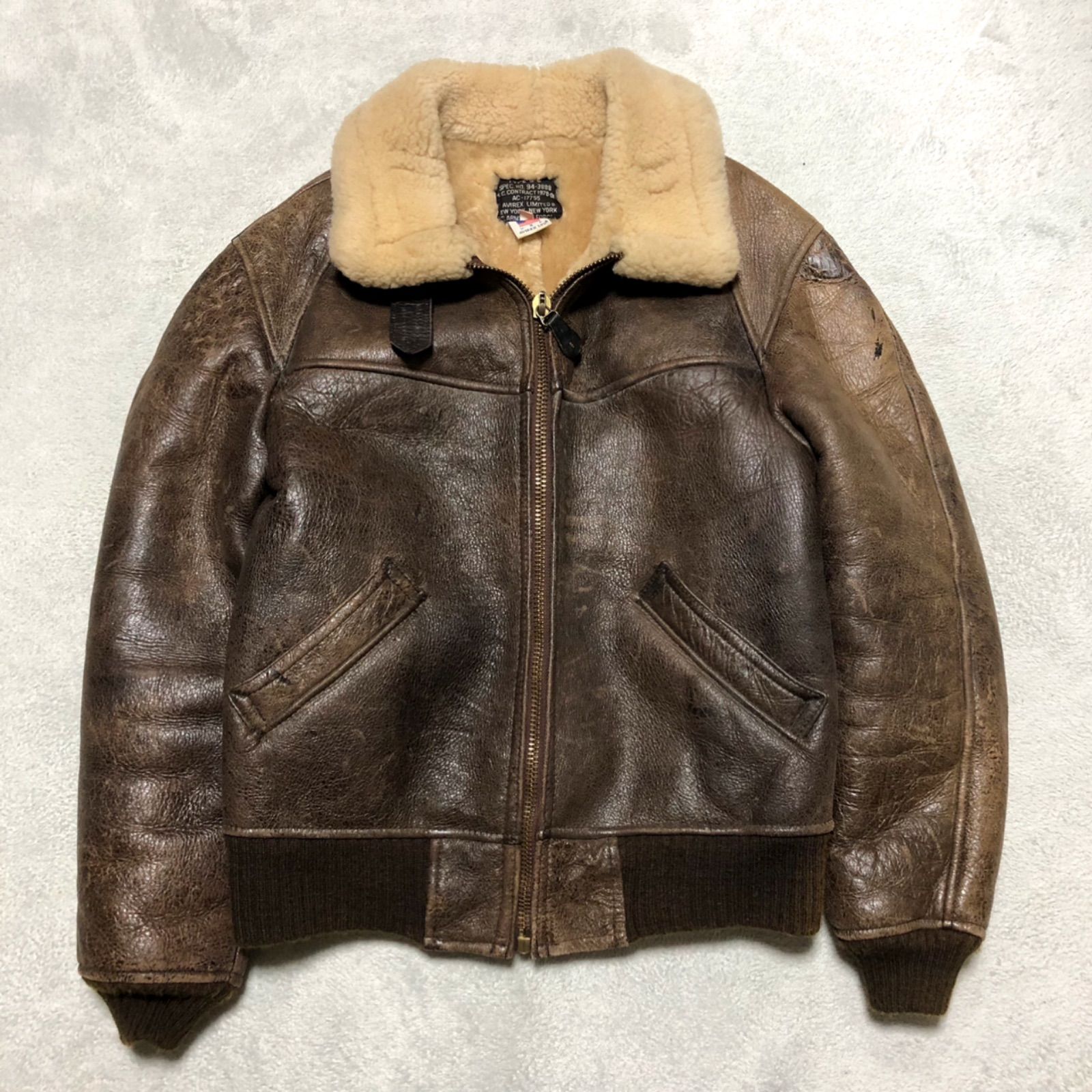 AVIREX USA製 B-6 フライトジャケット チンストラップ ムートン ボア