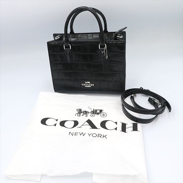 美品】コーチ COACH ブラック クロコ エンボス レザー マギー スモール