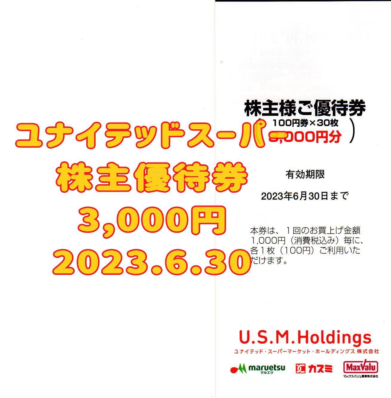 ユナイテッドスーパーマーケット 株主優待券 3000円 2023.6.30