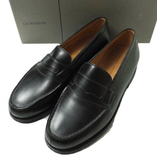 J.M.WESTON ジェイエムウエストン フランス製 180 SIGNATURE LOAFER ボックスカーフ シグネチャーローファー ラバーソール  41-101-180-11 5E(25cm) ブラック ペニー コイン シューズ g14995