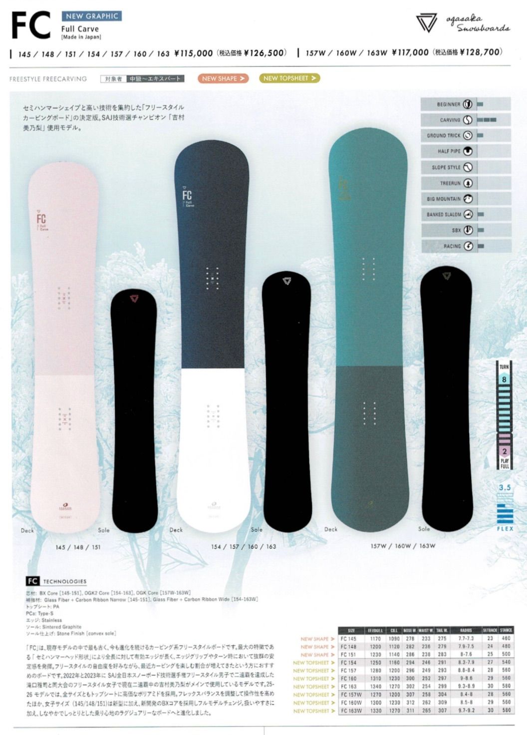 FC-WIDE / OGASAKA 22-23 OGASAKA FC-W 160cm スノーボード ワイド
