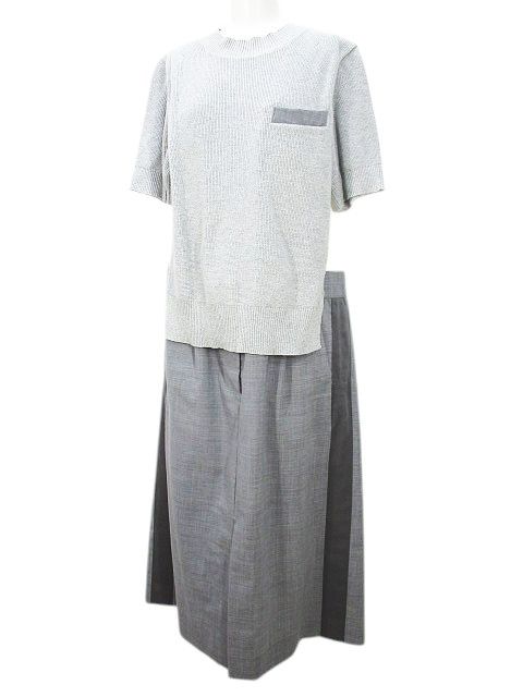 サカイ sacai 21-05536 半袖 ドッキングワンピース ロング丈 2 灰系 グレー 切替 スリット 裏地