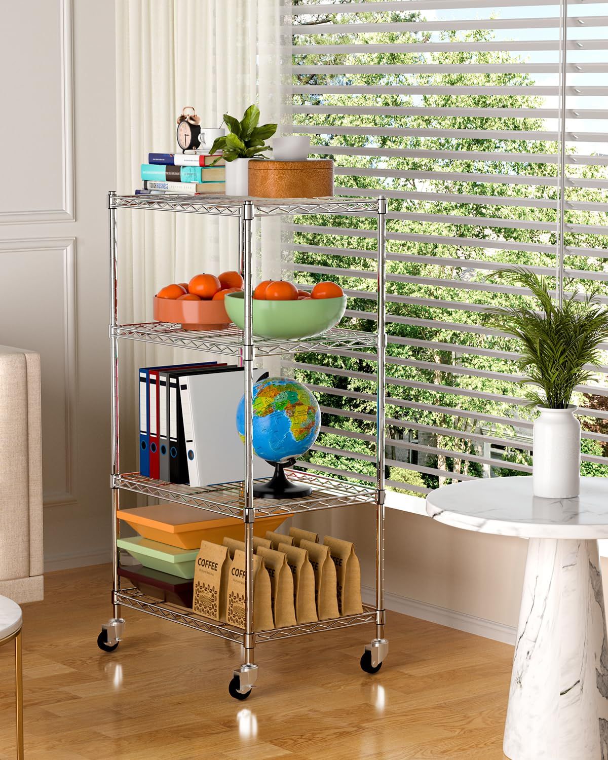 AEEZO 4段 スチールラック メタルラック キッチンラック 幅60×奥行45×高さ125cm 高耐久キャスター付き 収納ラック 耐荷重2 AEEZO 4段 スチールラック メタルラック キッチンラック 幅60×奥行45×高