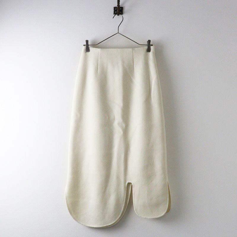 定価4.2万 2025AW エンフォルド ENFOLD REVER-SKIRT ウールリバースカート 変形ロング丈 38 ホワイト┃ 2400014618815