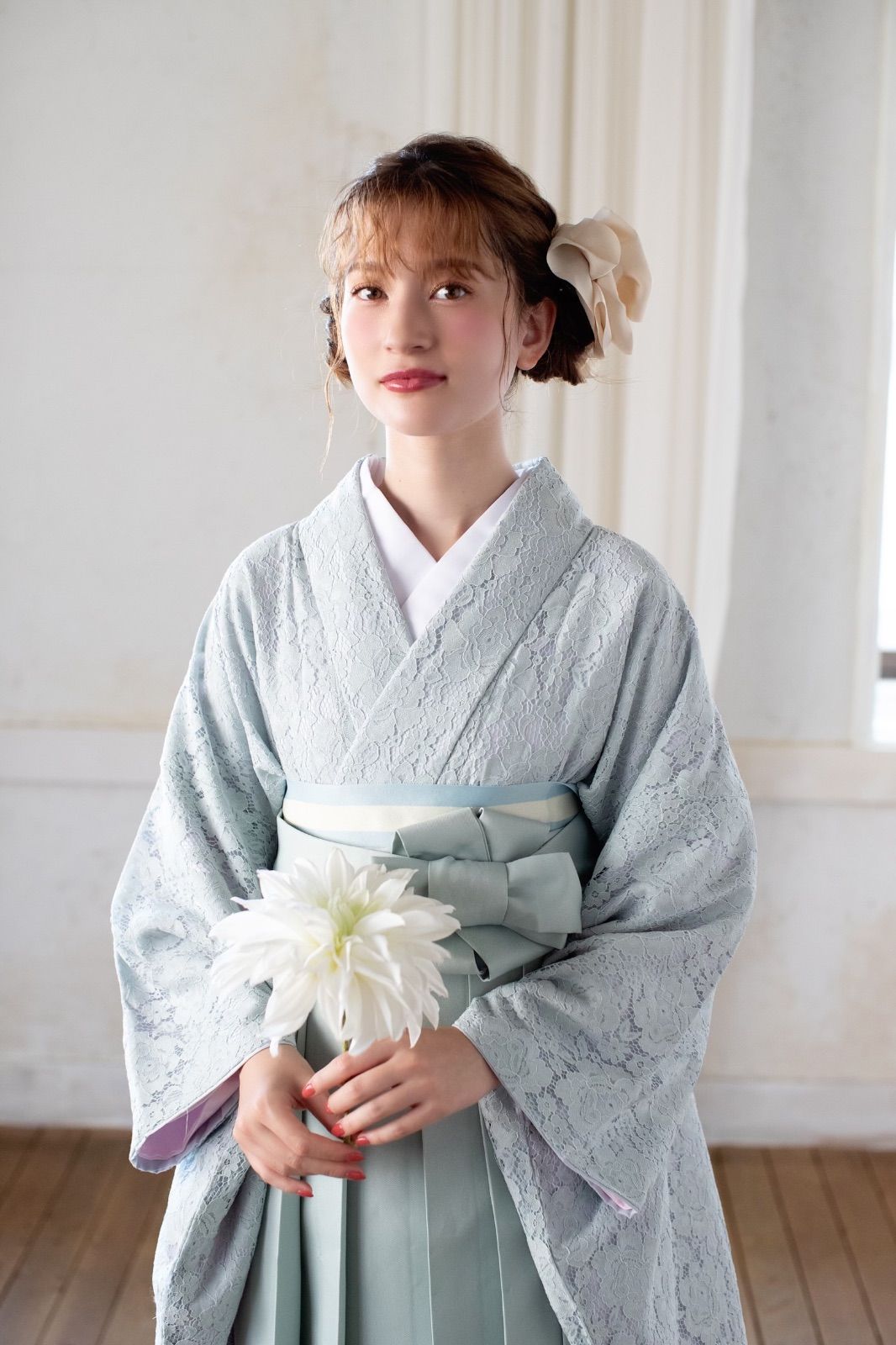 着物ジェンヌ 卒業式袴3点セット レース二尺袖 袴 卒業式 水色 ミント  