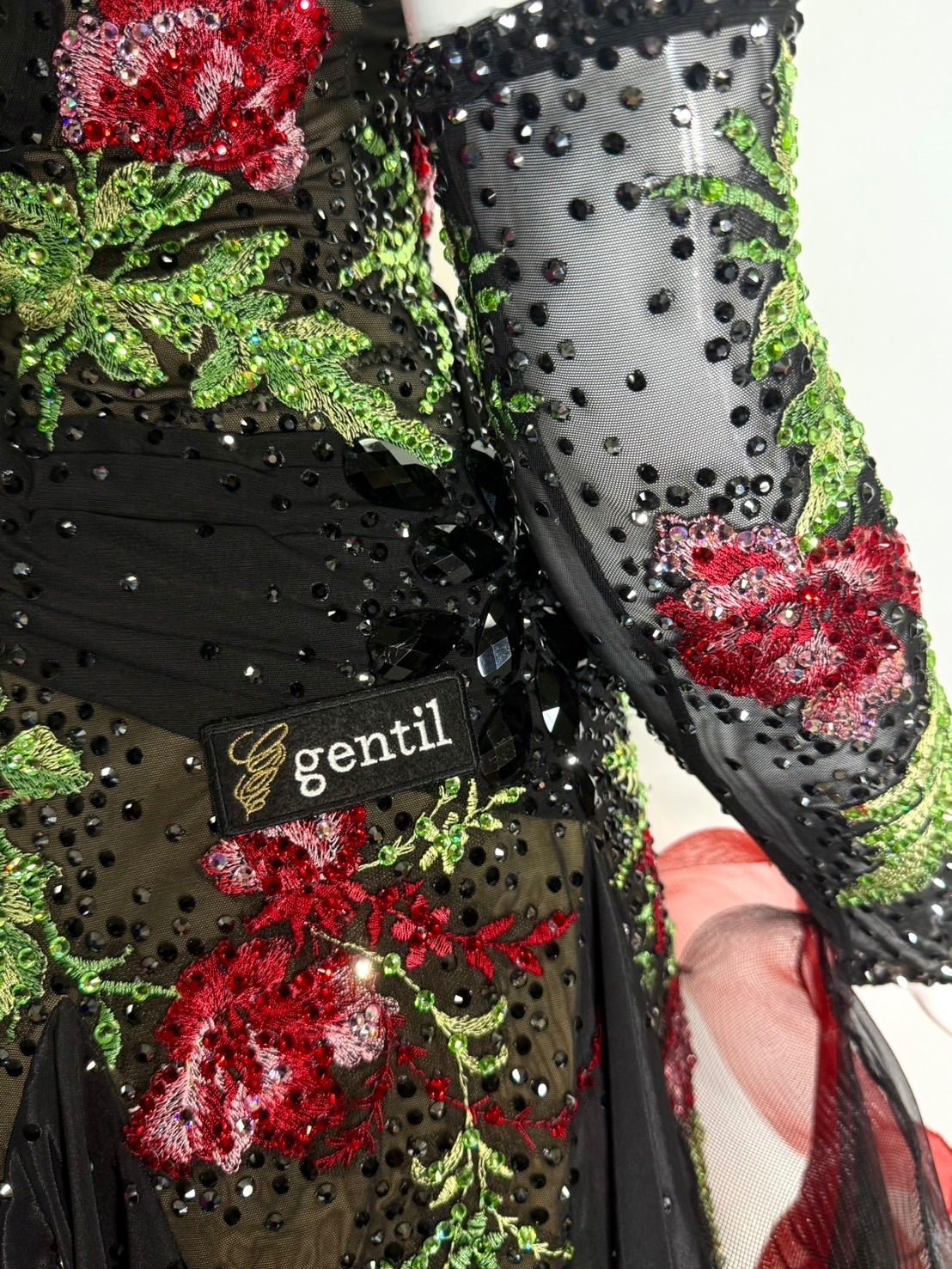 社交ダンス　スタンダードドレス⭐️ブラック＆赤薔薇モチーフ　Lサイズ 社交ダンス スタンダードドレス⭐️ブラック＆赤薔薇モチーフ L